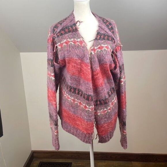 Perverze Blend Border Knit Cardigan / Pink Size F Small/Medium - Picture 3 of 11